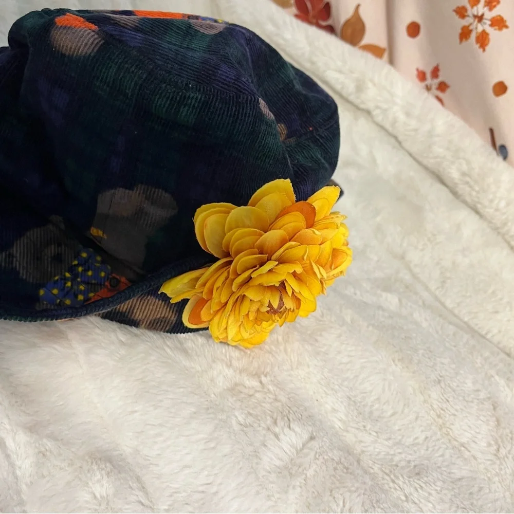 90s Coded Babydoll Toddler Teddy Bear Green Blue Flower Hat Retro Fashion Fall